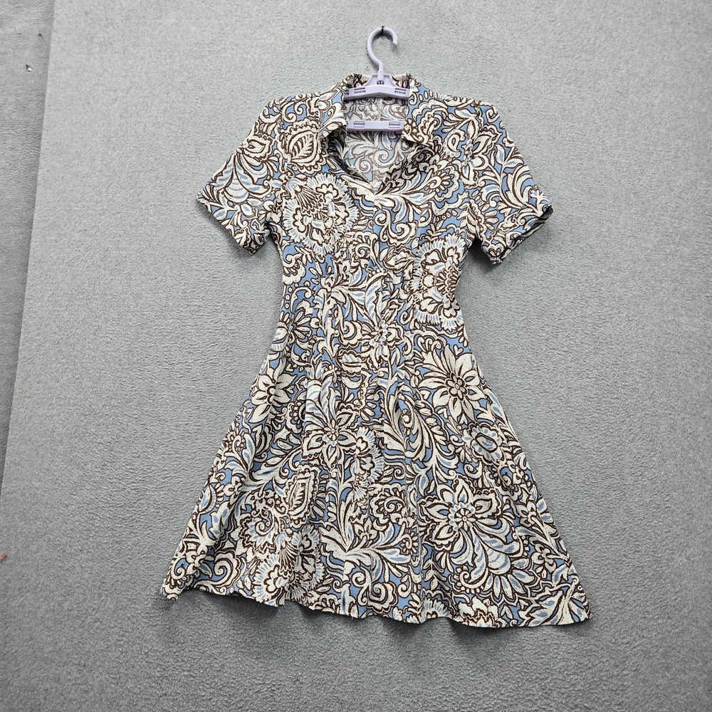 Lucky Brand Women Dress XS Blue Floral Fit & Flare Cottagecore Button Stretch